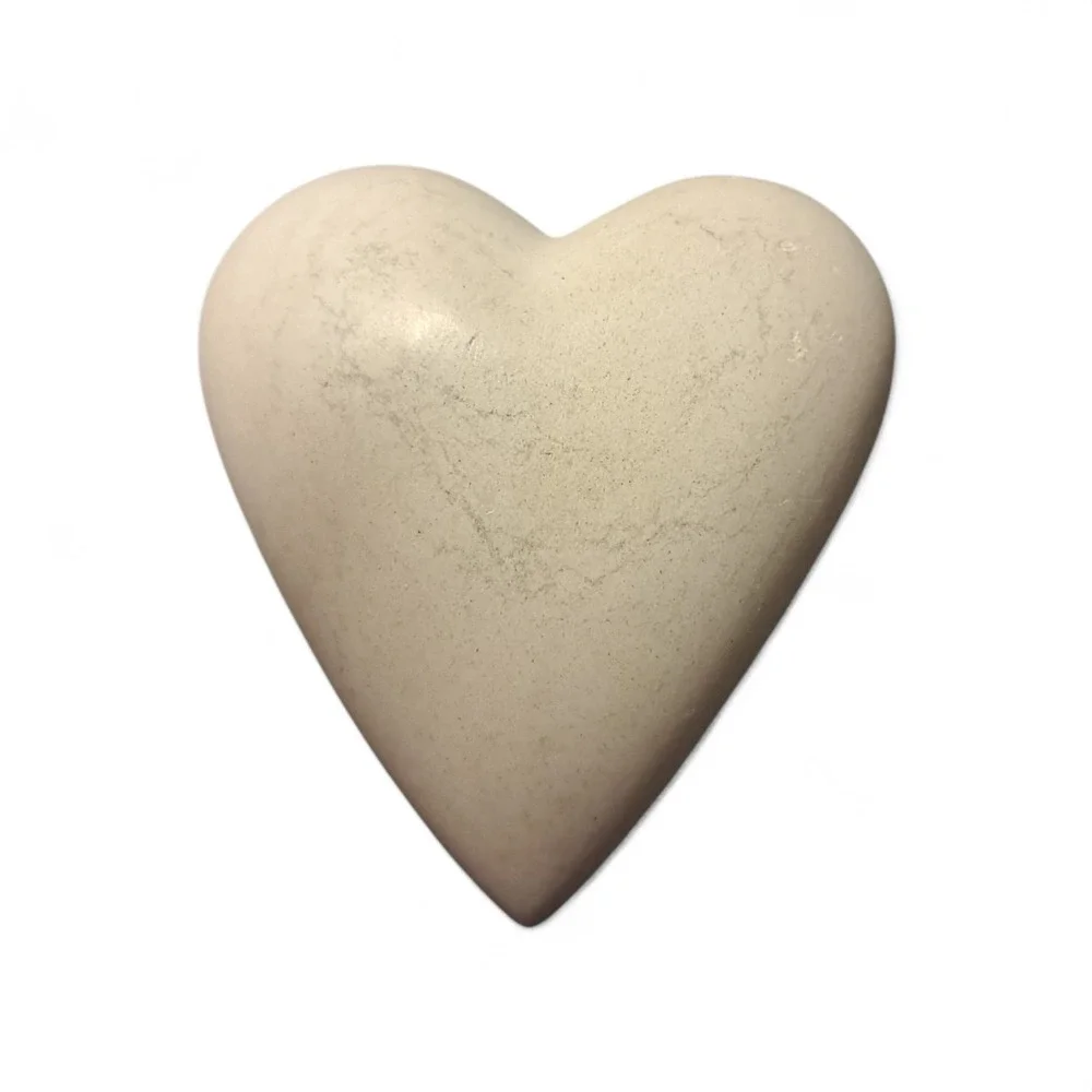 HEART VALENTINE-Vintage Carved White Stone Heart Paperweight Decore 2.75